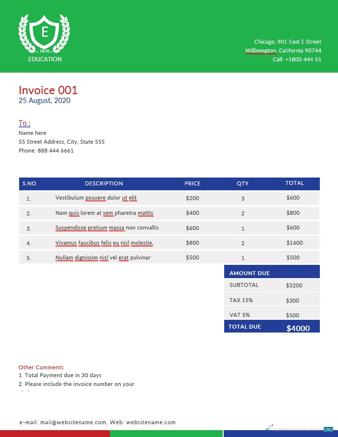 Download A4 Education Invoice Template Photoshop template